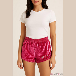 Vegas Crushed Velvet Shorts Womens Medium Pink Dolphin Hem High Waist Y2K